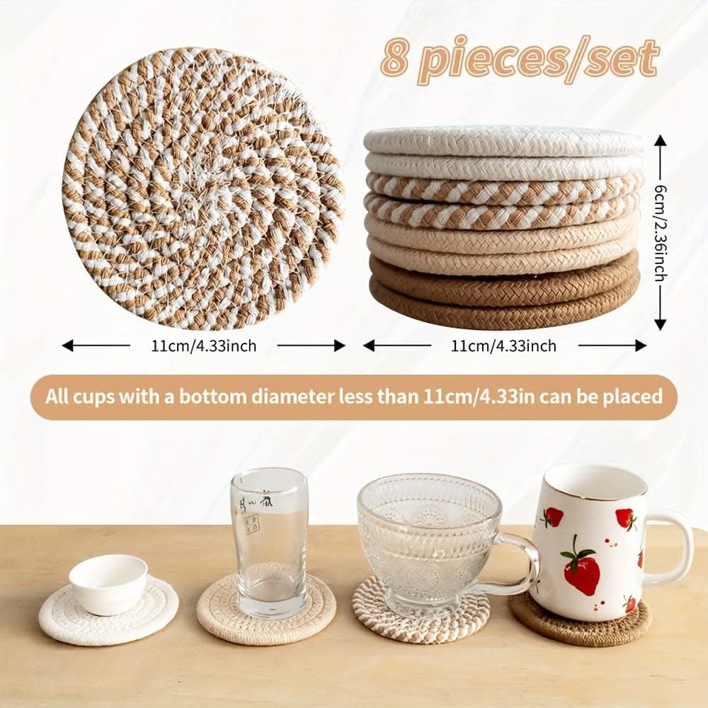 8-Piece Minimalist Cotton Fabric Drink Coasters - Brown Series