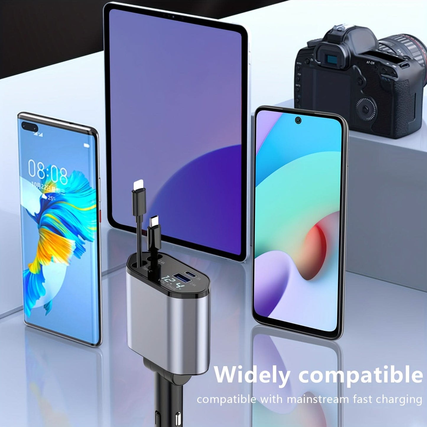Retractable Car Charger 4-in-1 – Super Fast 100W Charging