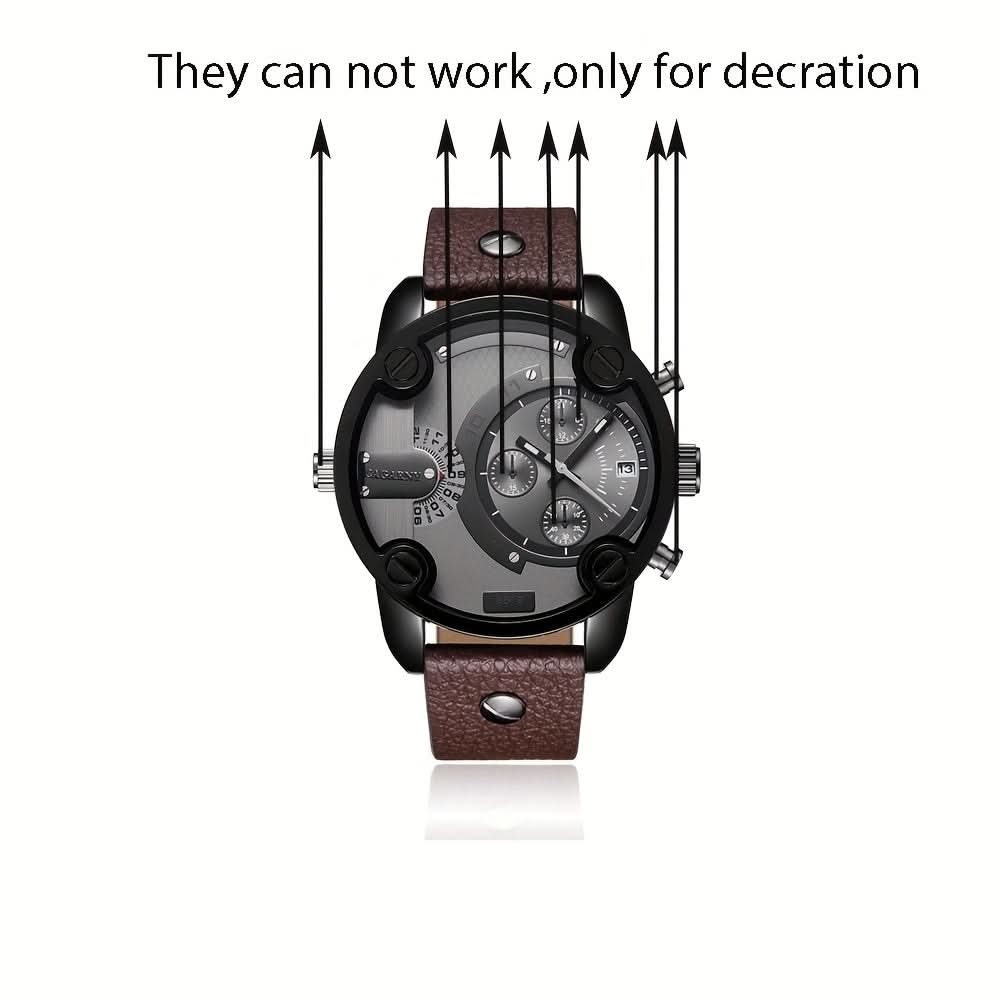 Men’s Large Dial Quartz Watch – Casual PU Leather Wristwatch with Date Display