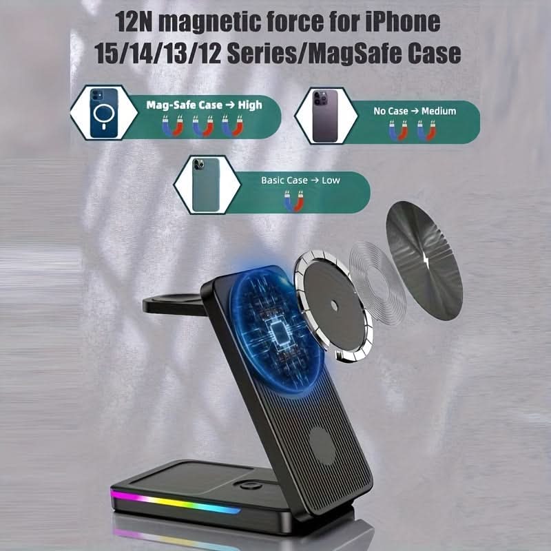 3-in-1 Foldable MagSafe Wireless Charging Station for Apple