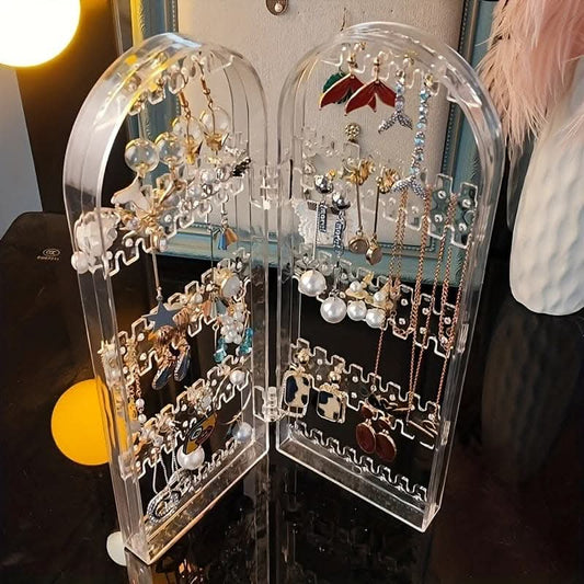 Foldable Jewelry Display Rack – Transparent Plastic, Space-Saving & Portable