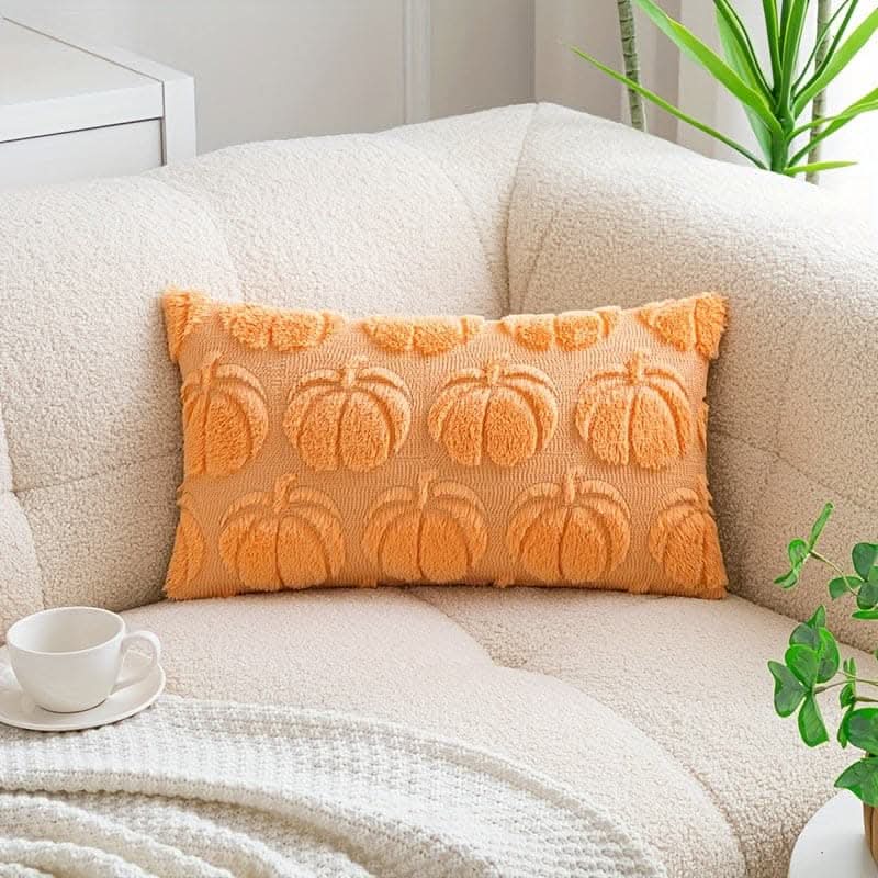 Chic Pumpkin Geometric Wool Cushion Cover