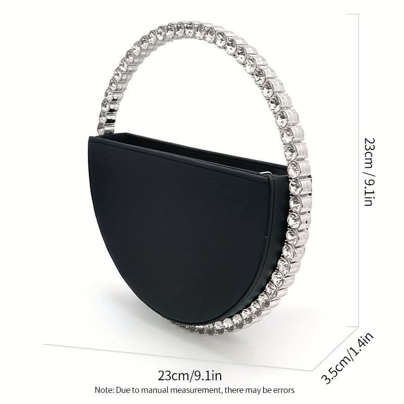 Rhinestone Ring Evening Clutch, White Faux Leather