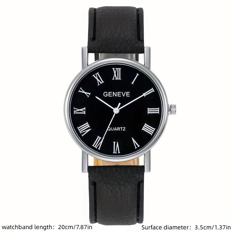 Men's Quartz Watch – Roman Numerals & PU Leather Strap