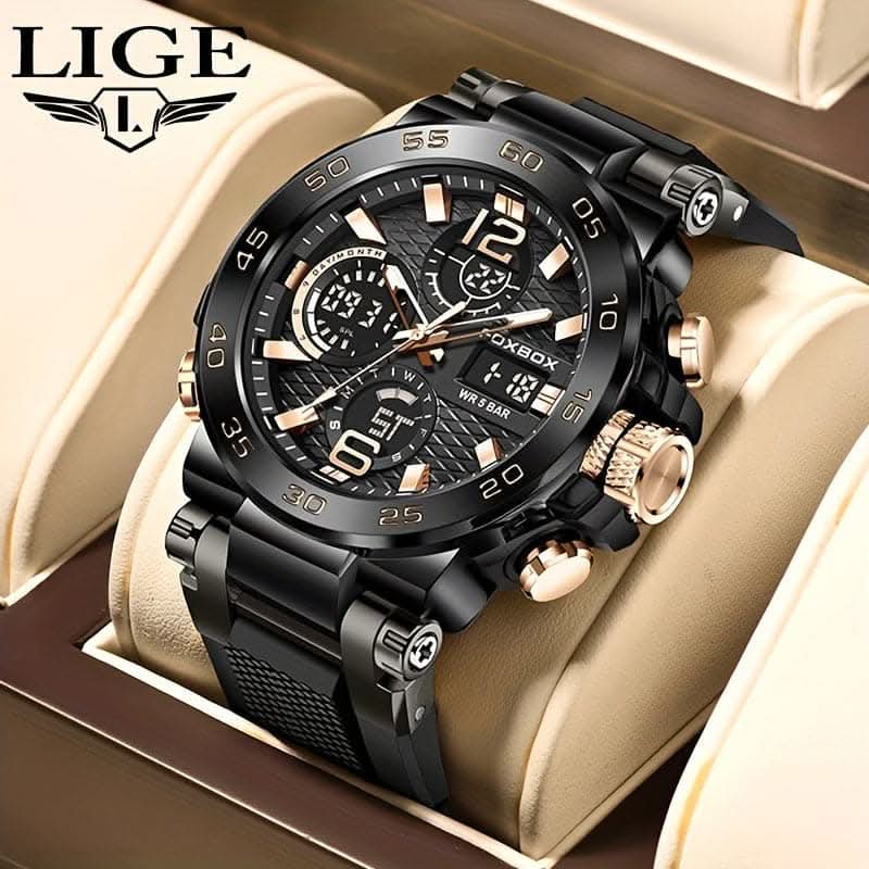 Men's Dual Display Quartz Military Sports Watch – 50M Alarm Clock