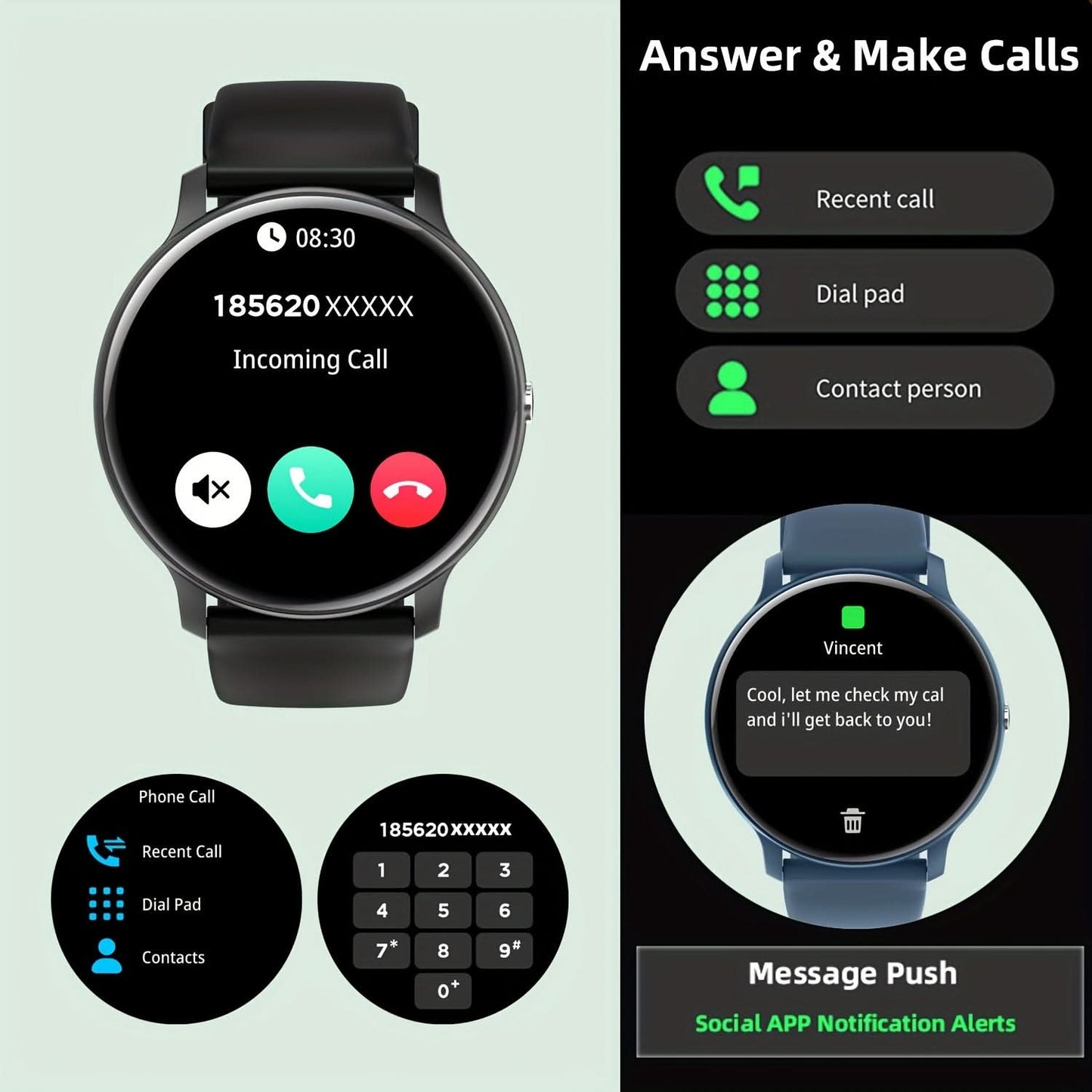 1.52"HD Round Screen Sport Smart Watch for Men and Women