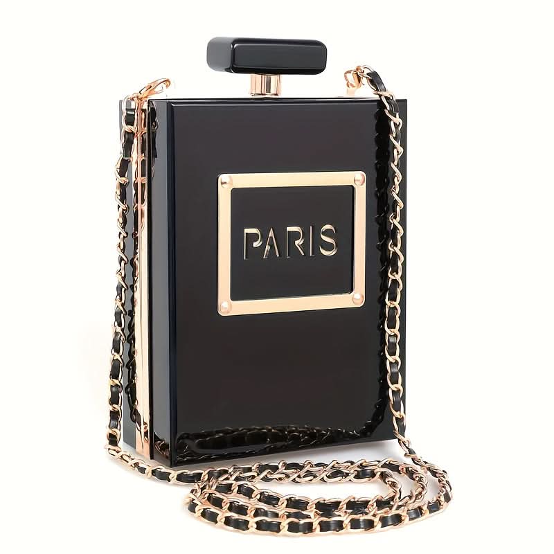 Chic Black Acrylic Evening Clutch with Chain