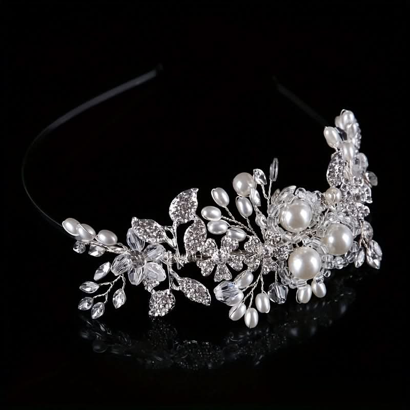 Faux Pearl Rhinestone Flower Headband for Brides