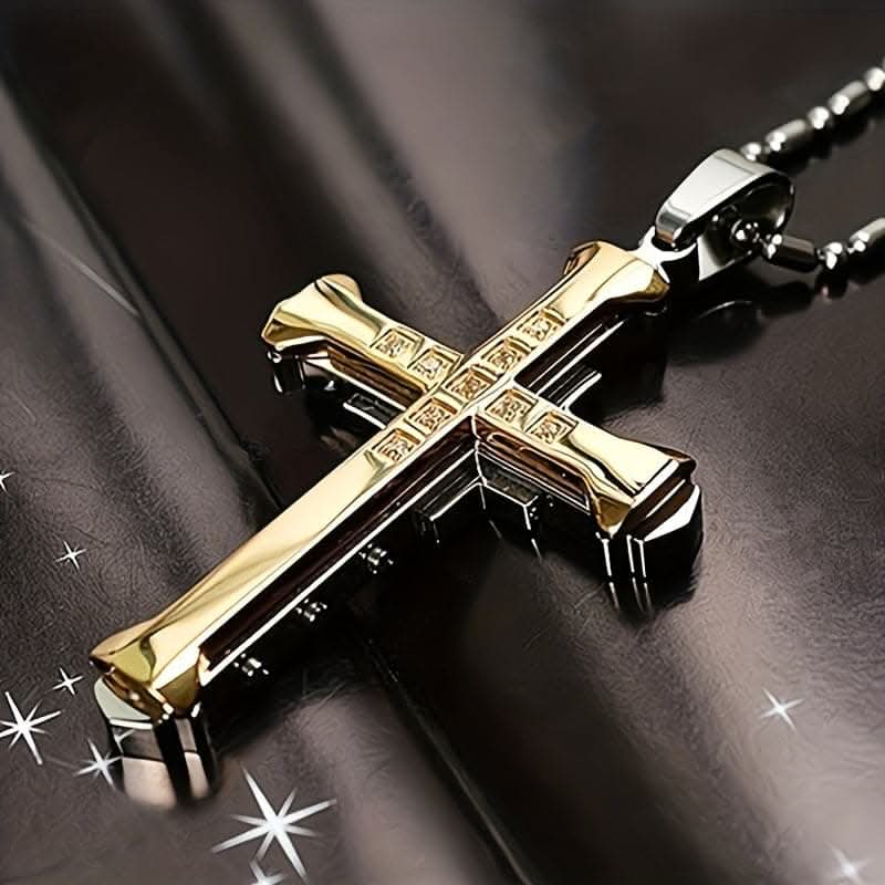 Luxury Titanium Steel Cross Pendant Necklace – Zircon Inlaid