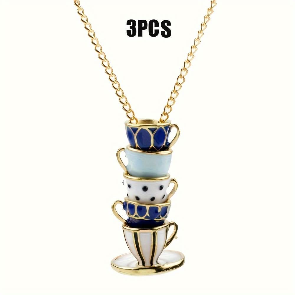 Vintage Tea Cup Pendant Necklace, Antique Gold