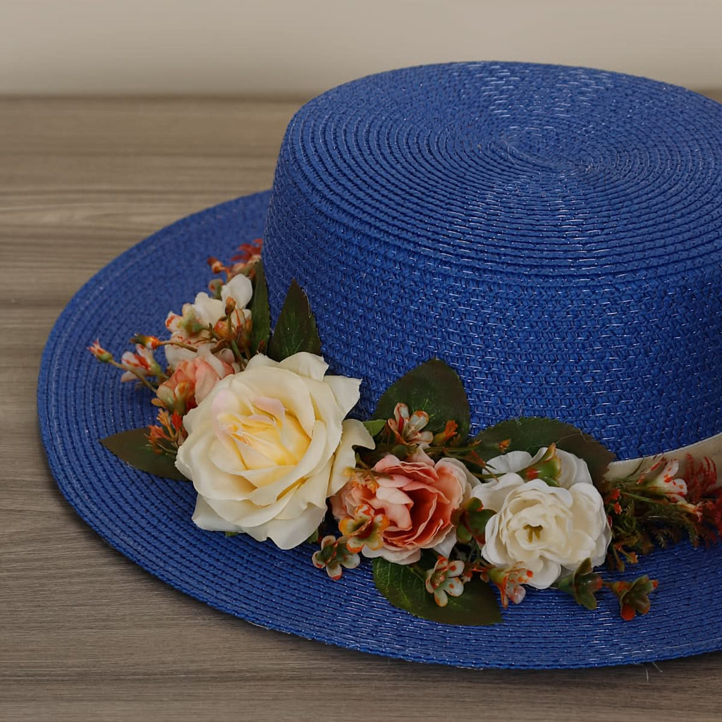 Women's Straw Fedora Hat with Rose Detail – Breathable Sun Protection