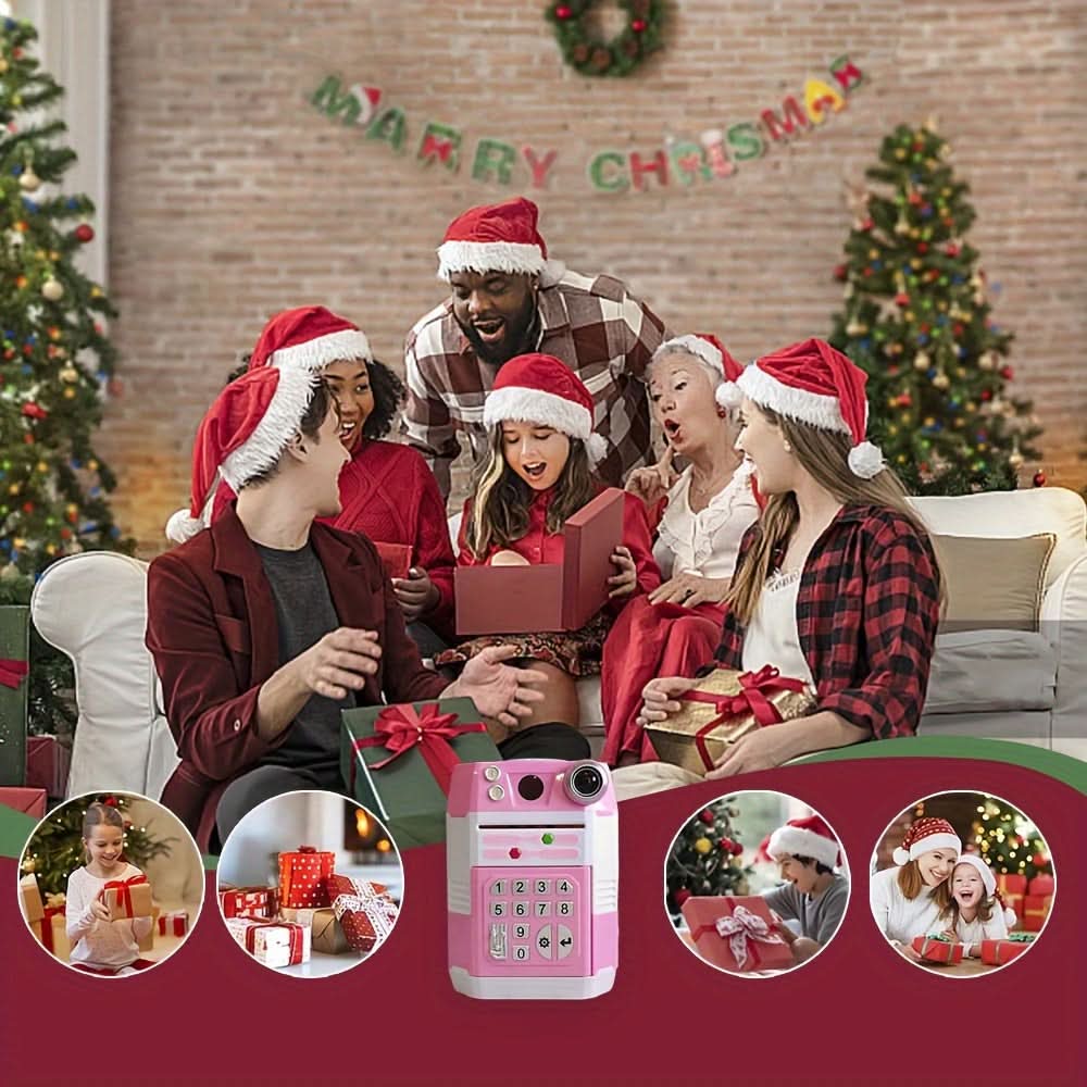 Bright Pink Electronic Piggy Bank ATM – Kids Cash Coin Bank with Adjustable Sound