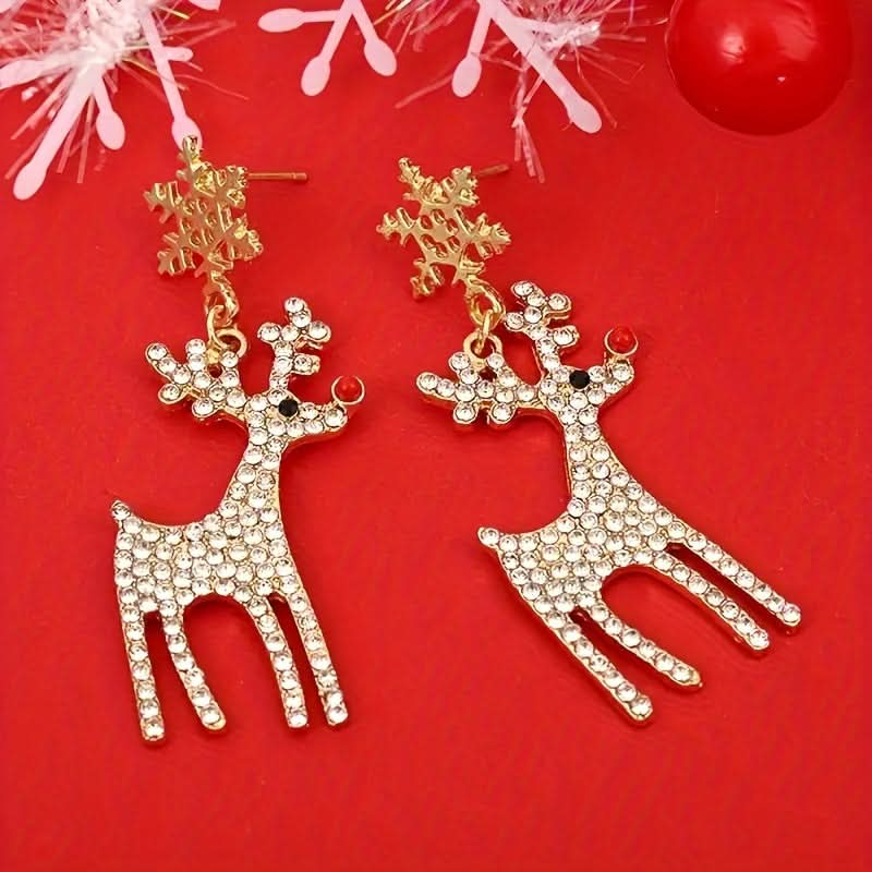 Snowflake Reindeer Pendant Earrings for Women
