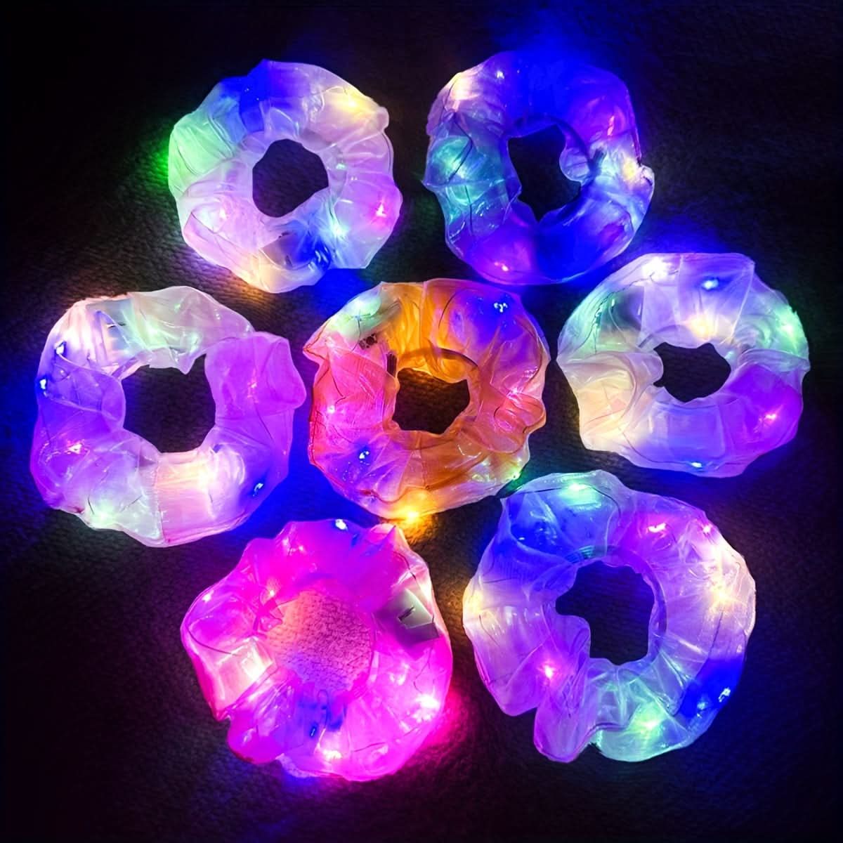 7PCS Glow-In-The-Dark LED Hair Scrunchies
