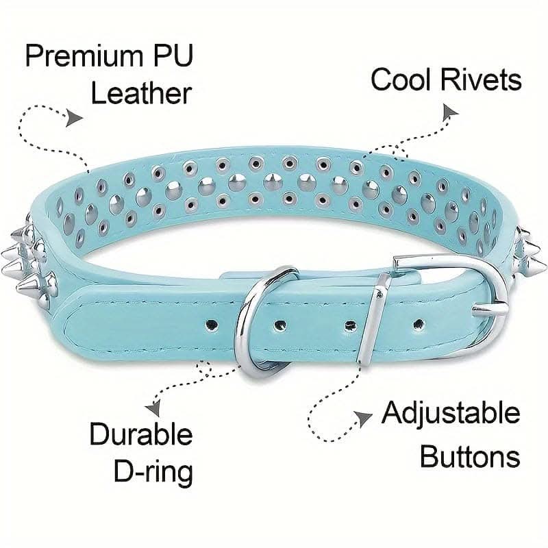 Adjustable Leather Spiked Dog Collar Set