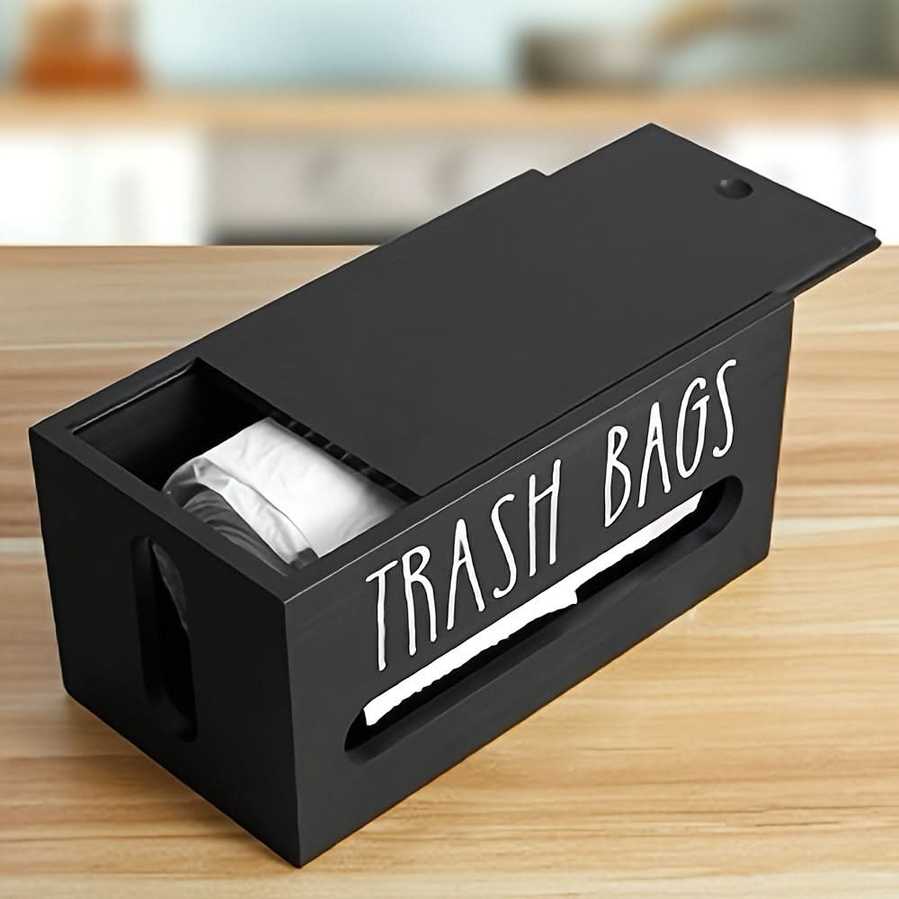 Wall-Mounted Wooden Trash Bag Dispenser Organizer