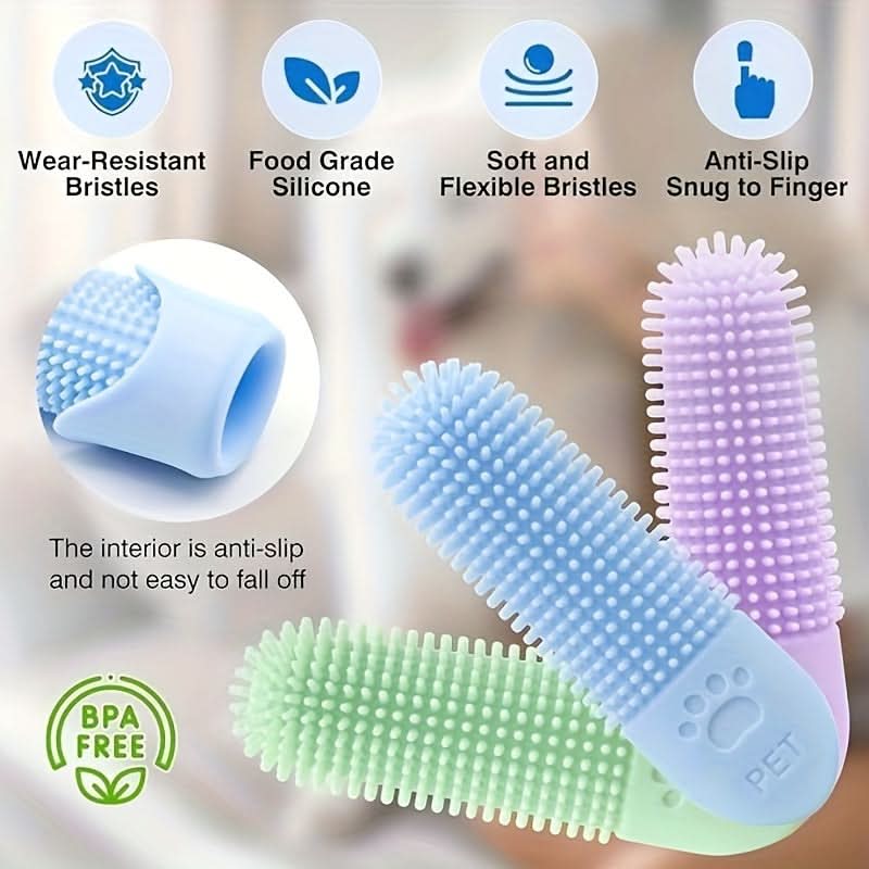 360° Silicone Pet Finger Toothbrush for Dogs & Cats