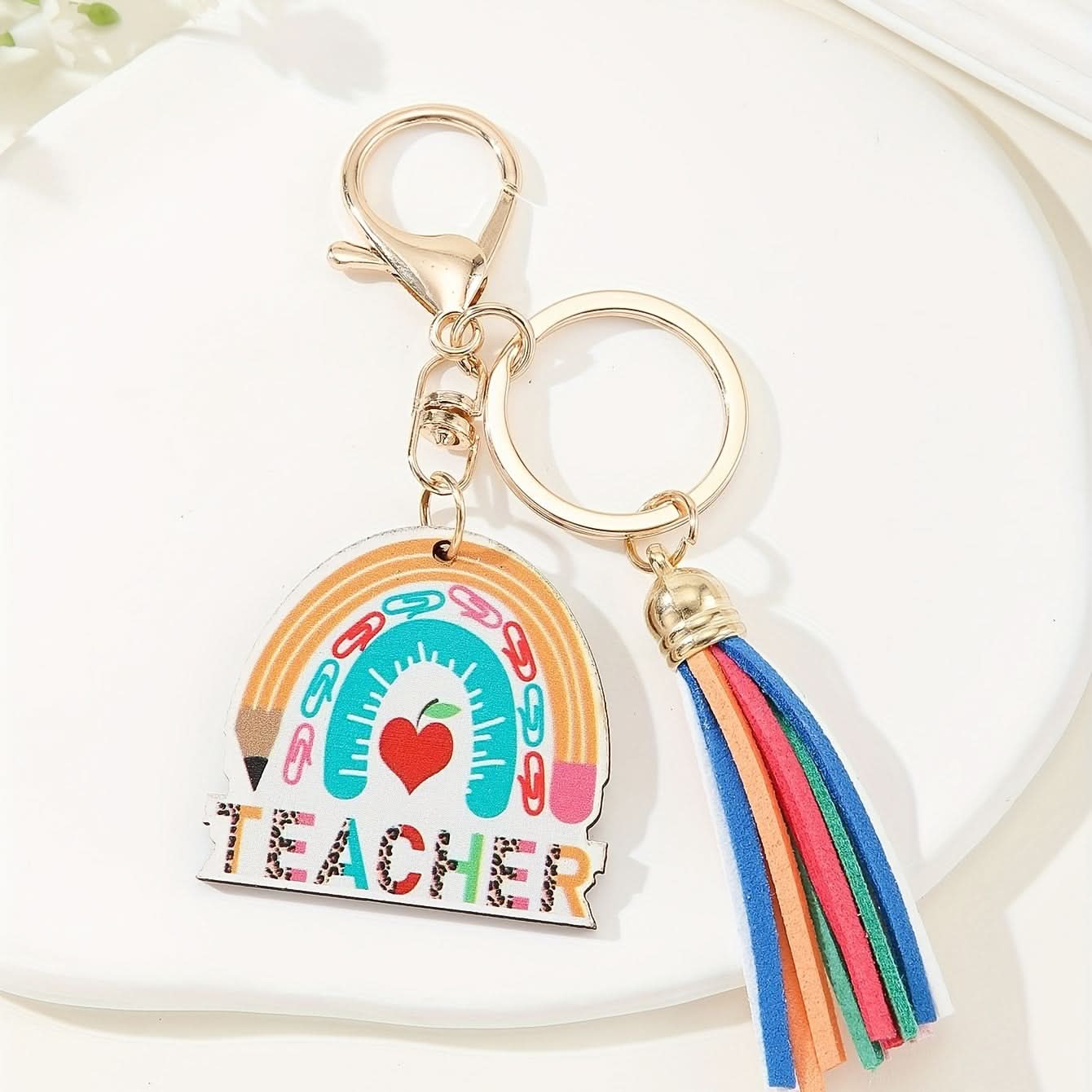 Vibrant Wooden Rainbow Tassel Keychain – Gift & Accessory