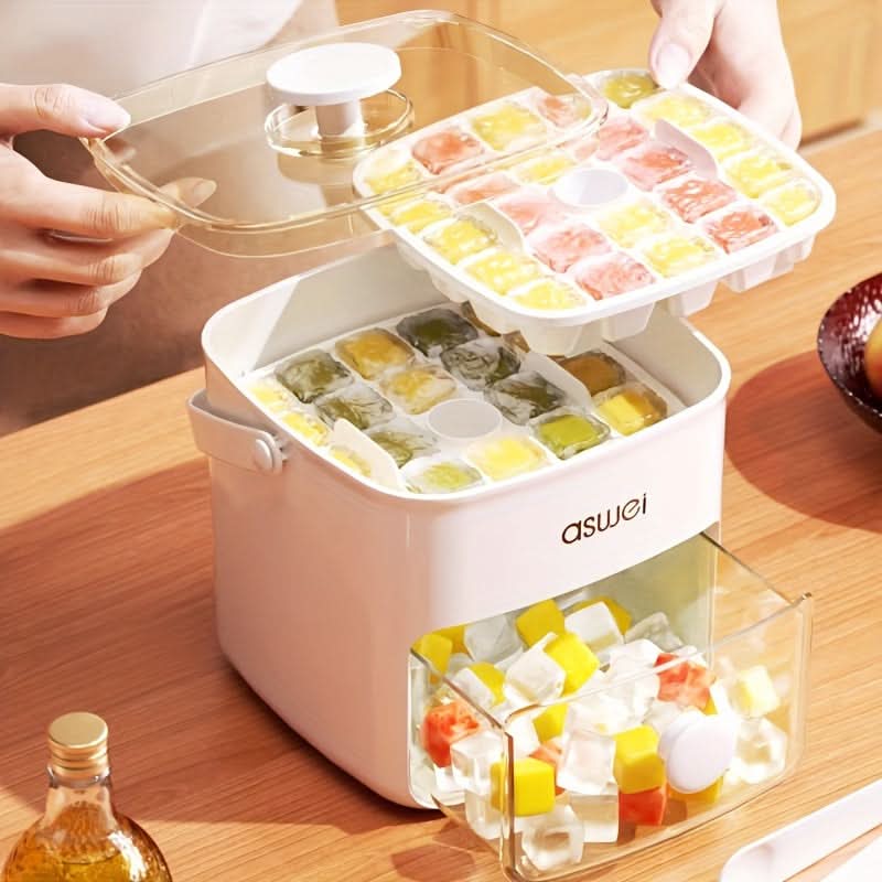 Easy-Press Ice Cube Mold Set - Large Capacity with Storage