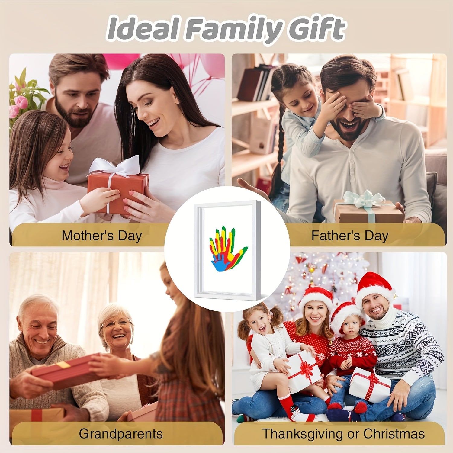 DIY Family Handprint Keepsake Kit – Painted Wooden Picture Frame, 6-Color Ink Pad Set