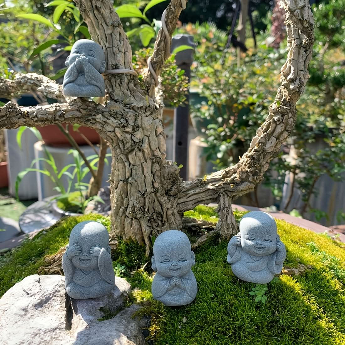 Set of 4 Mini Monk Figurines – Cute Resin Tea Pets & Home Decor
