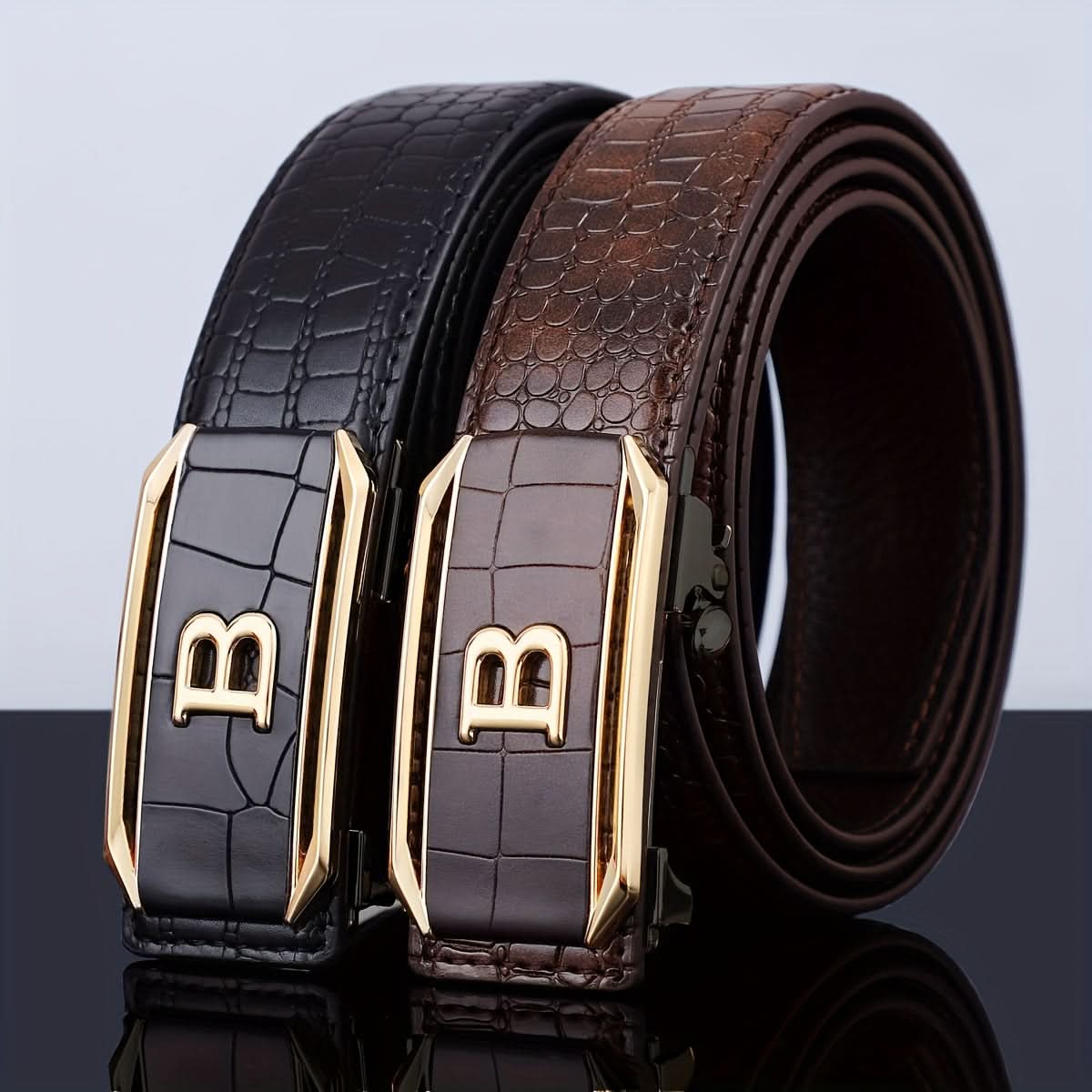 Stylish Men's Crocodile Pattern Belt – Multifunctional Automatic Buckle