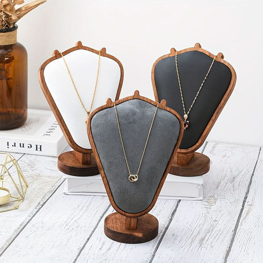 Elegant Walnut Wood Jewelry Organizer – Triangle Necklace & Accessory Display Stand