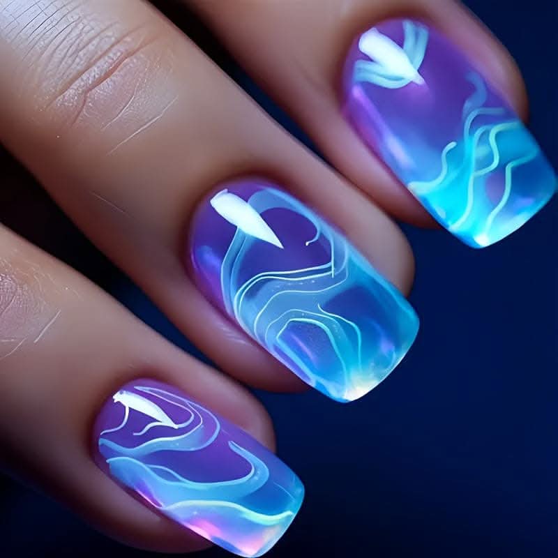 24-Piece Ocean Blue Gradient Press-On Nails Set – Medium Square, Glossy Finish