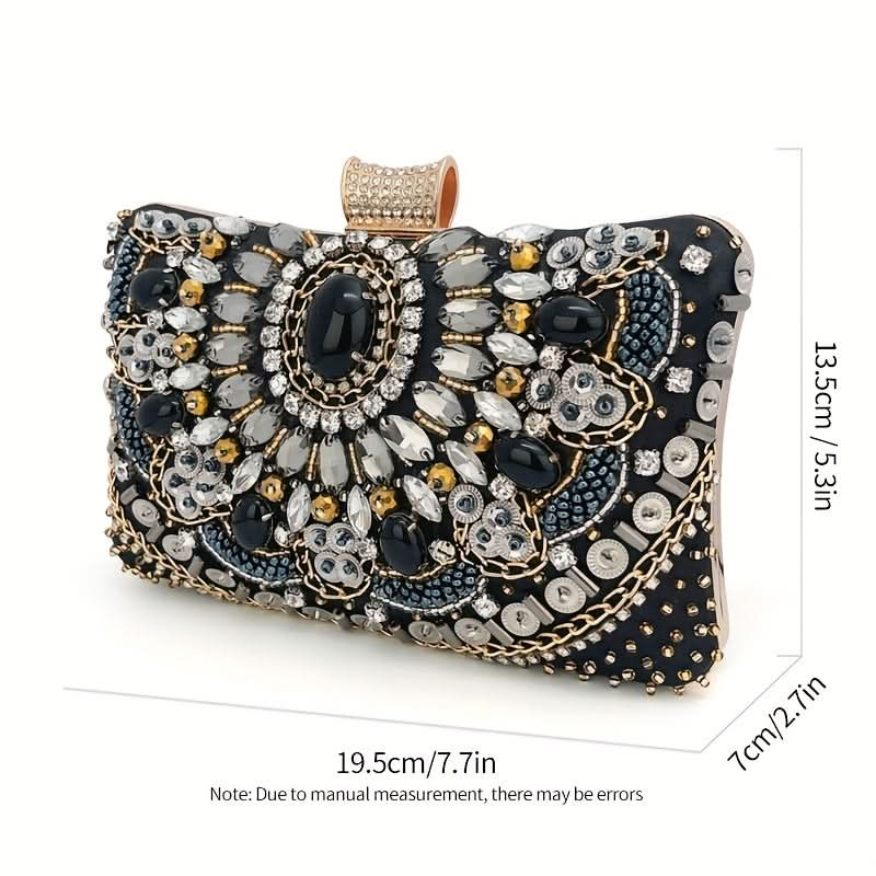 Sparkling Rhinestone Beaded Clutch, Elegant Box Purse