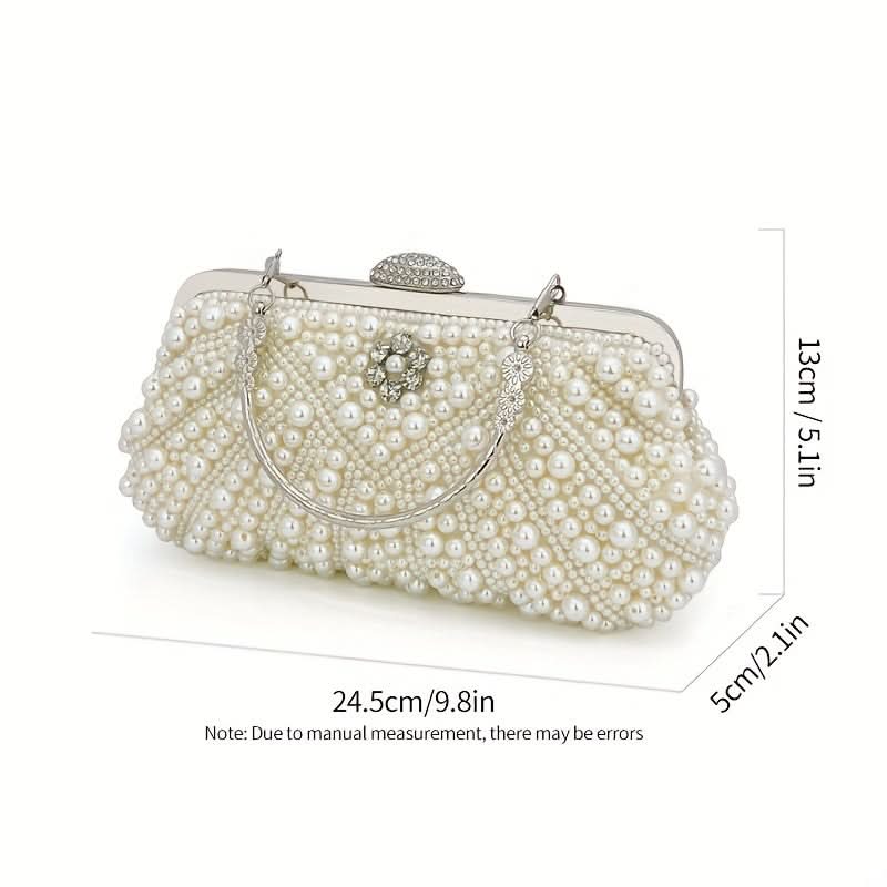 White Pearl Diamond Shell Clutch – Chain Strap