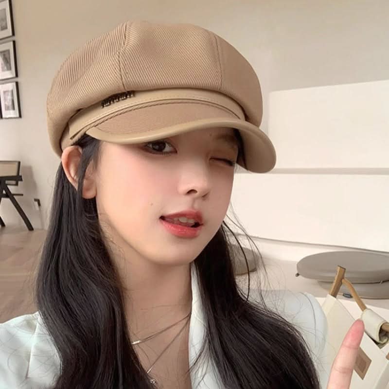 Women’s Beige Beret Hat – Classic British Style, Ribbed Texture