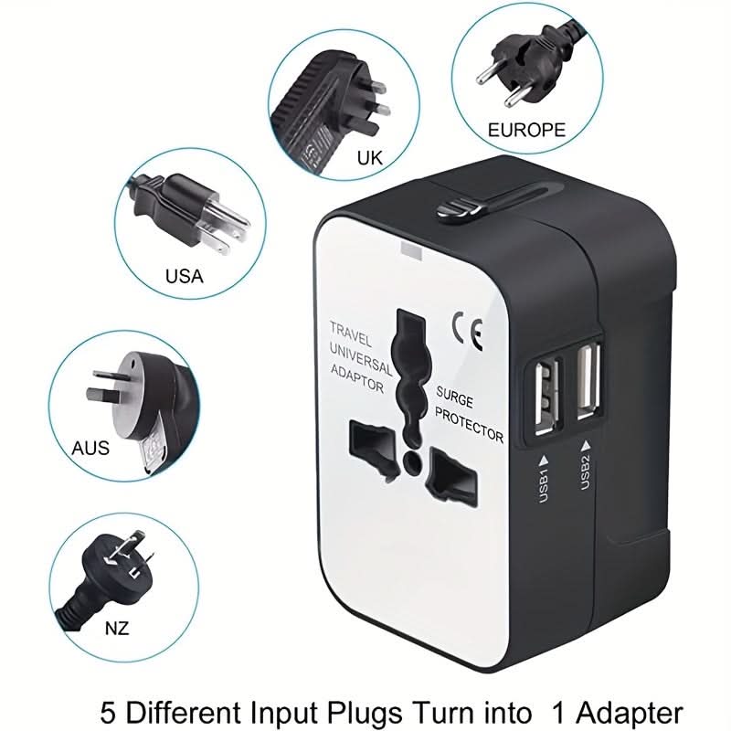 Universal Travel Adapter with Dual USB Ports – All-in-One