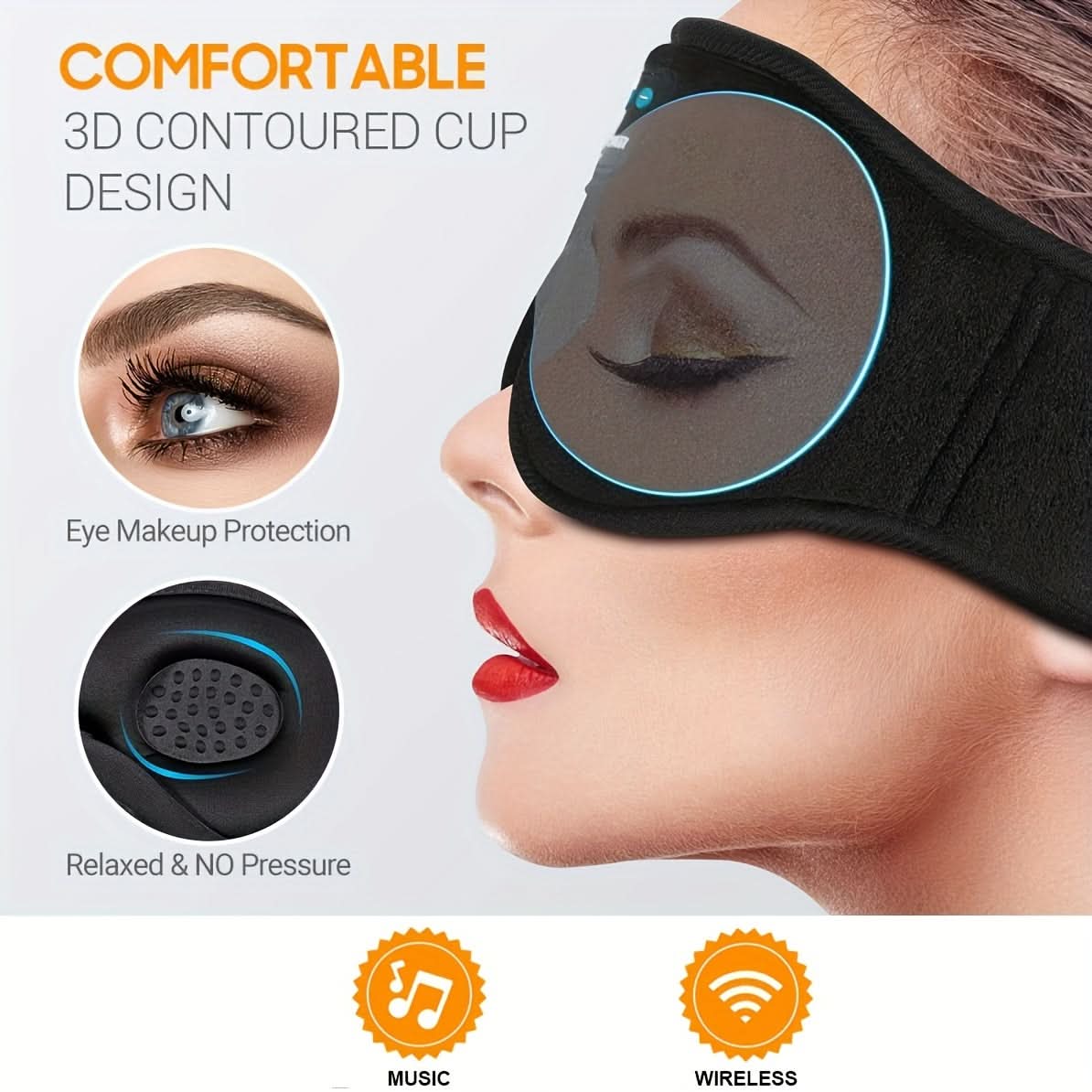 3D Sleep Mask with Wireless Headphones for Comfort