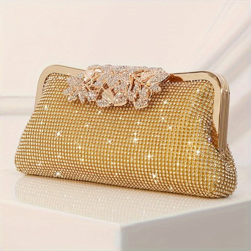 Golden Rhinestone Clutch Bag for Evening Events