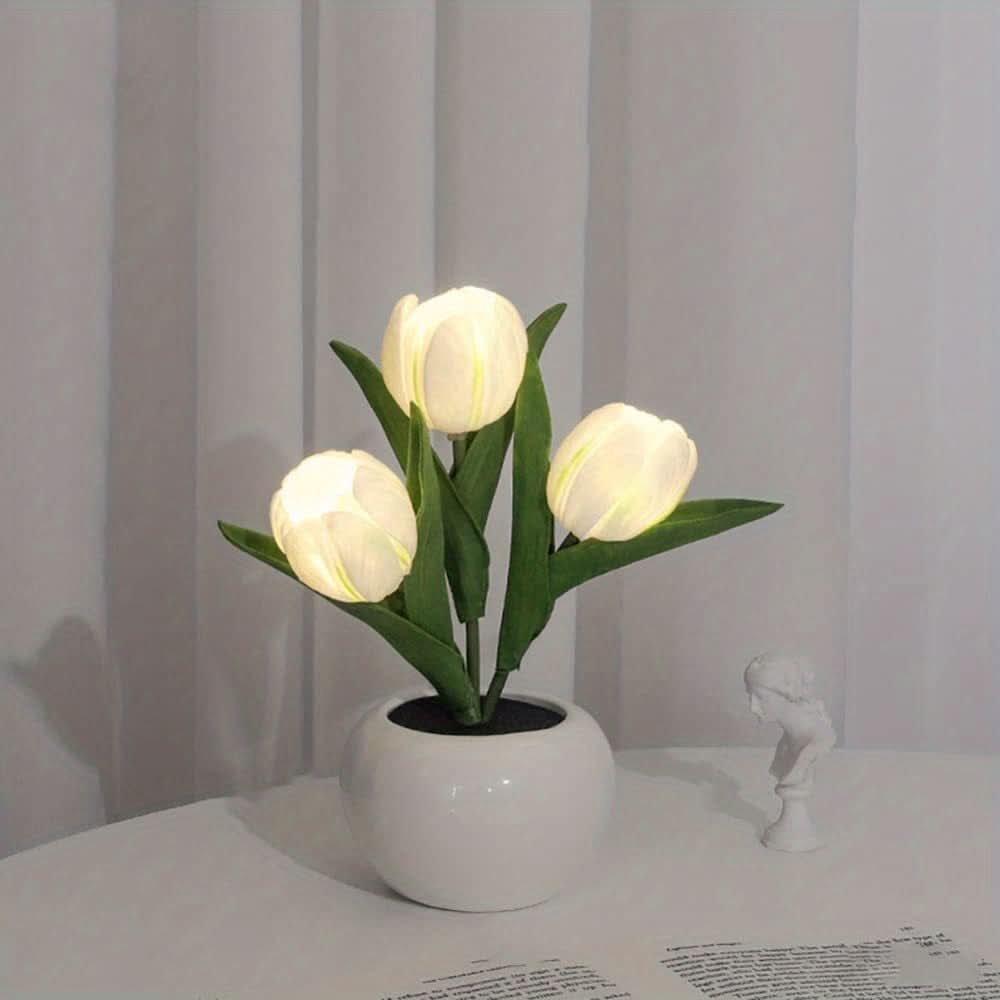 LED Tulip Simulation Night Light - Romantic Vase Decor