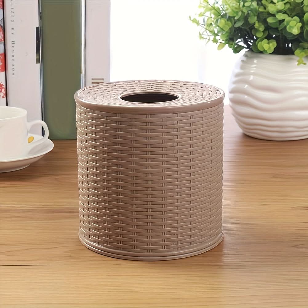 Round Woven PVC Tissue Box Holder – Home & Office Decor