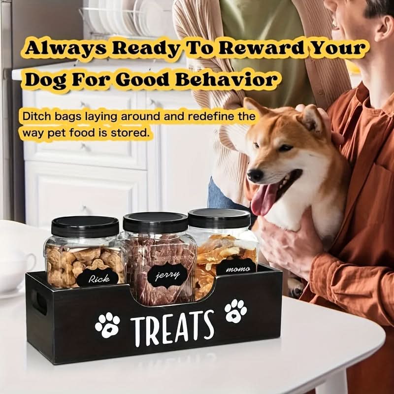 Wooden Pet Treat Holder with Airtight Jars