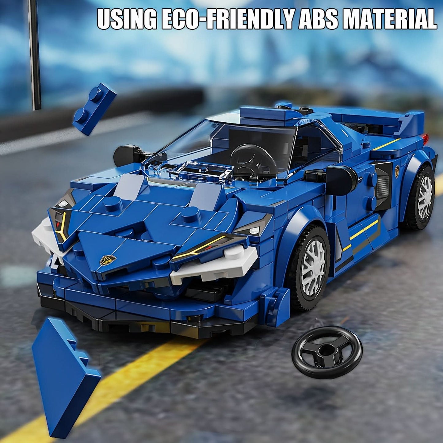 303-Piece Blue Sports Car Building Set with Display Case