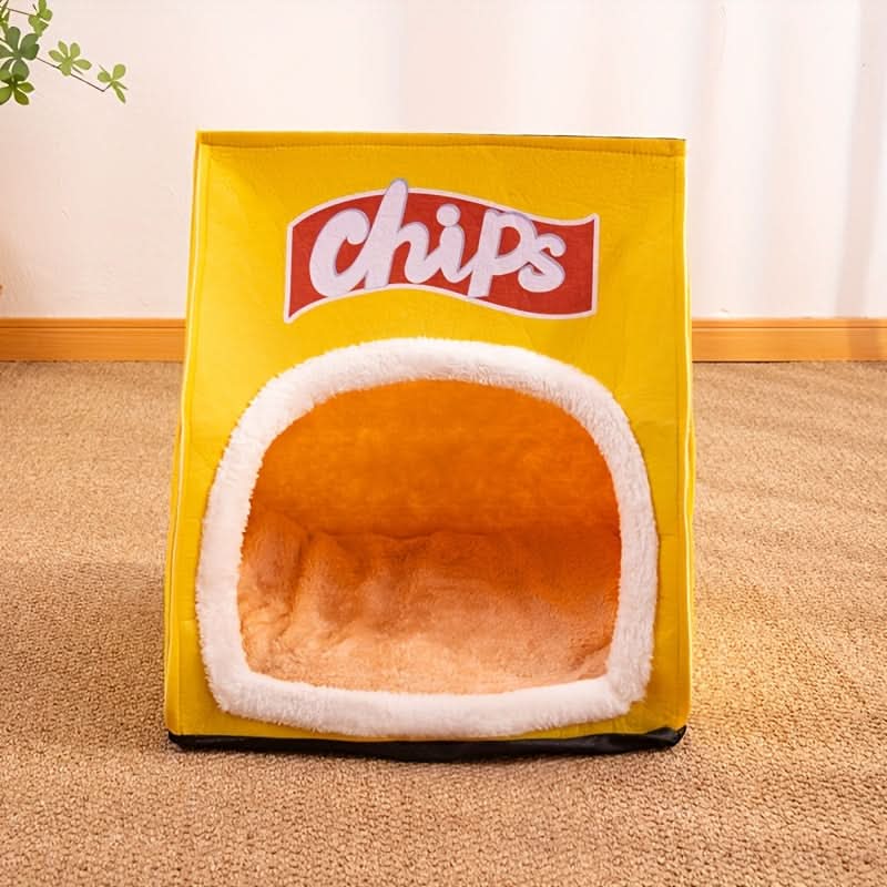 Cozy Semi-Enclosed Cat Bed Potato Chip Design