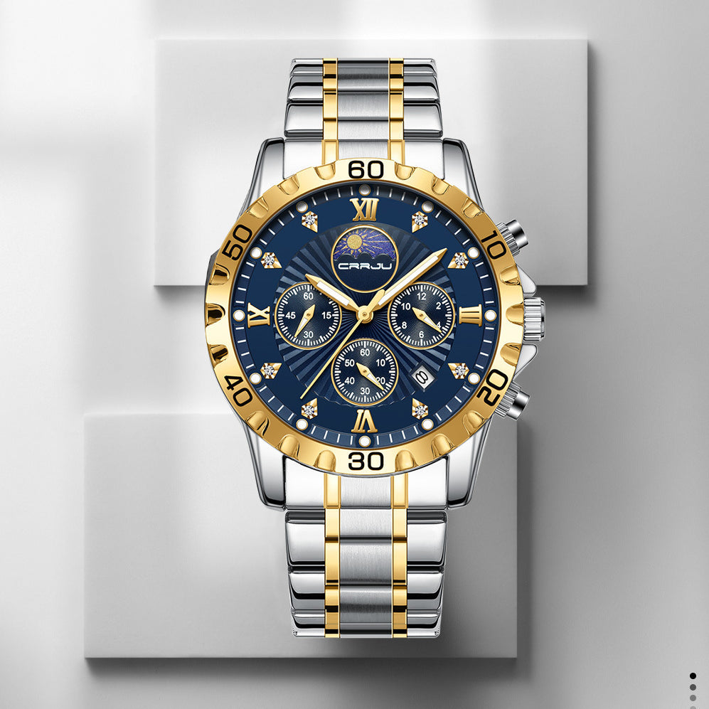 CRRJU 2320 Multifunctional Moon Phase Calendar Quartz Watch for Men