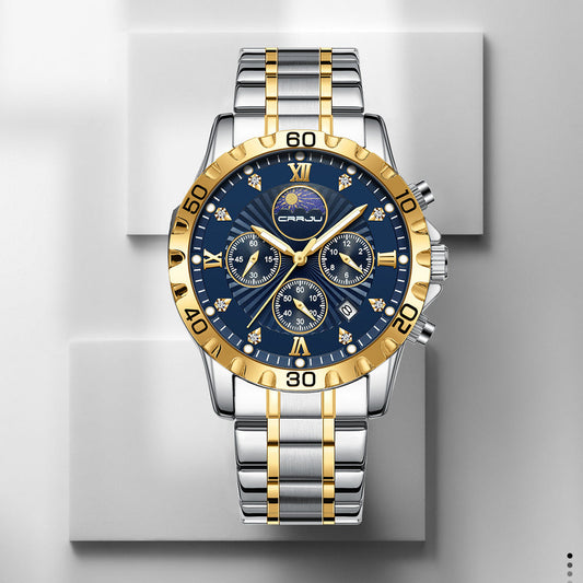 CRRJU 2320 Multifunctional Moon Phase Calendar Quartz Watch for Men