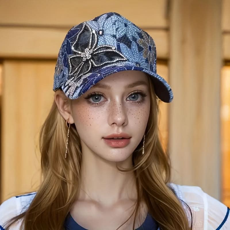 Women's Mesh Baseball Cap with Sequin Butterfly – Lightweight, Adjustable