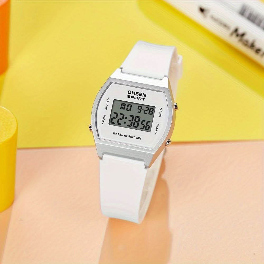 Women’s Digital Sports Watch – Luminous Display, Square Zinc Alloy Case, Silicone Strap