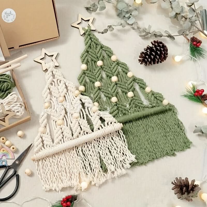 2-Piece Braided Christmas Tree DIY Kit - Handmade Cotton Rope Christmas Crafts