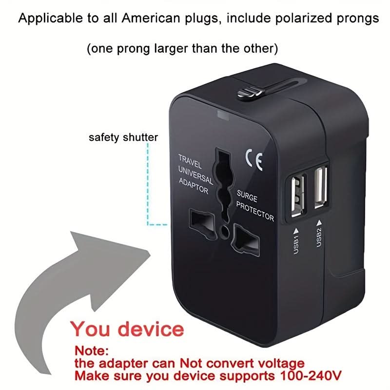 Universal Travel Adapter with Dual USB Ports – All-in-One