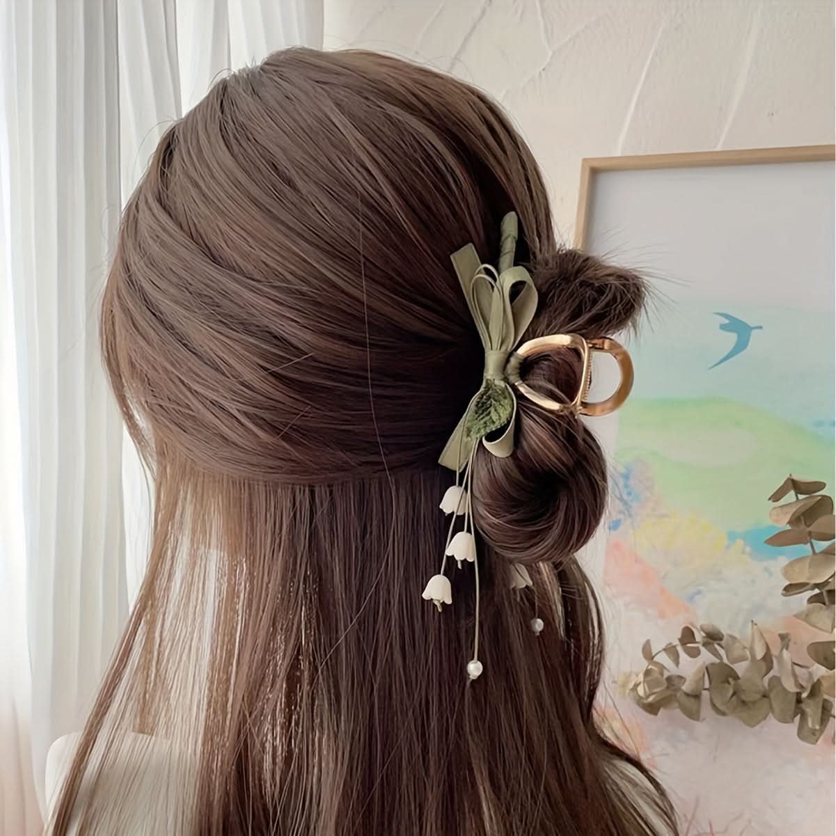 Vintage Lily of the Valley Hair Claw – Large Handcrafted Shark Clip for Women