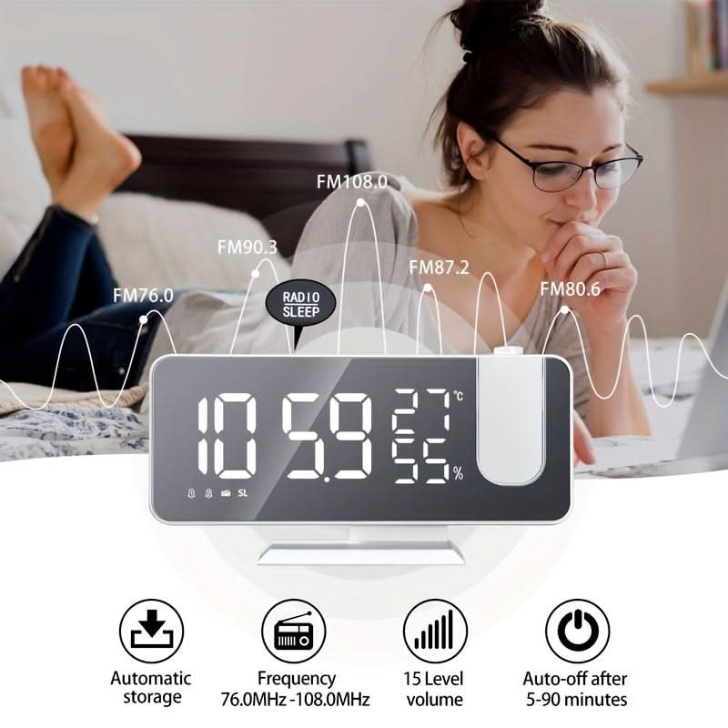 Smart Digital Alarm Clock – LED Display, FM Radio, Projection
