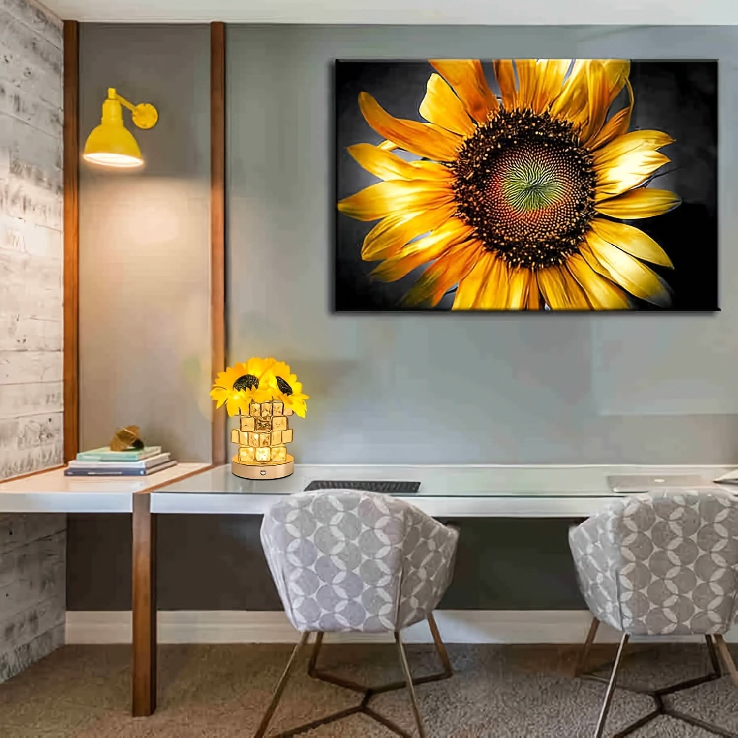 LED Sunflower Night Light with Crystal Vase – USB Rechargeable