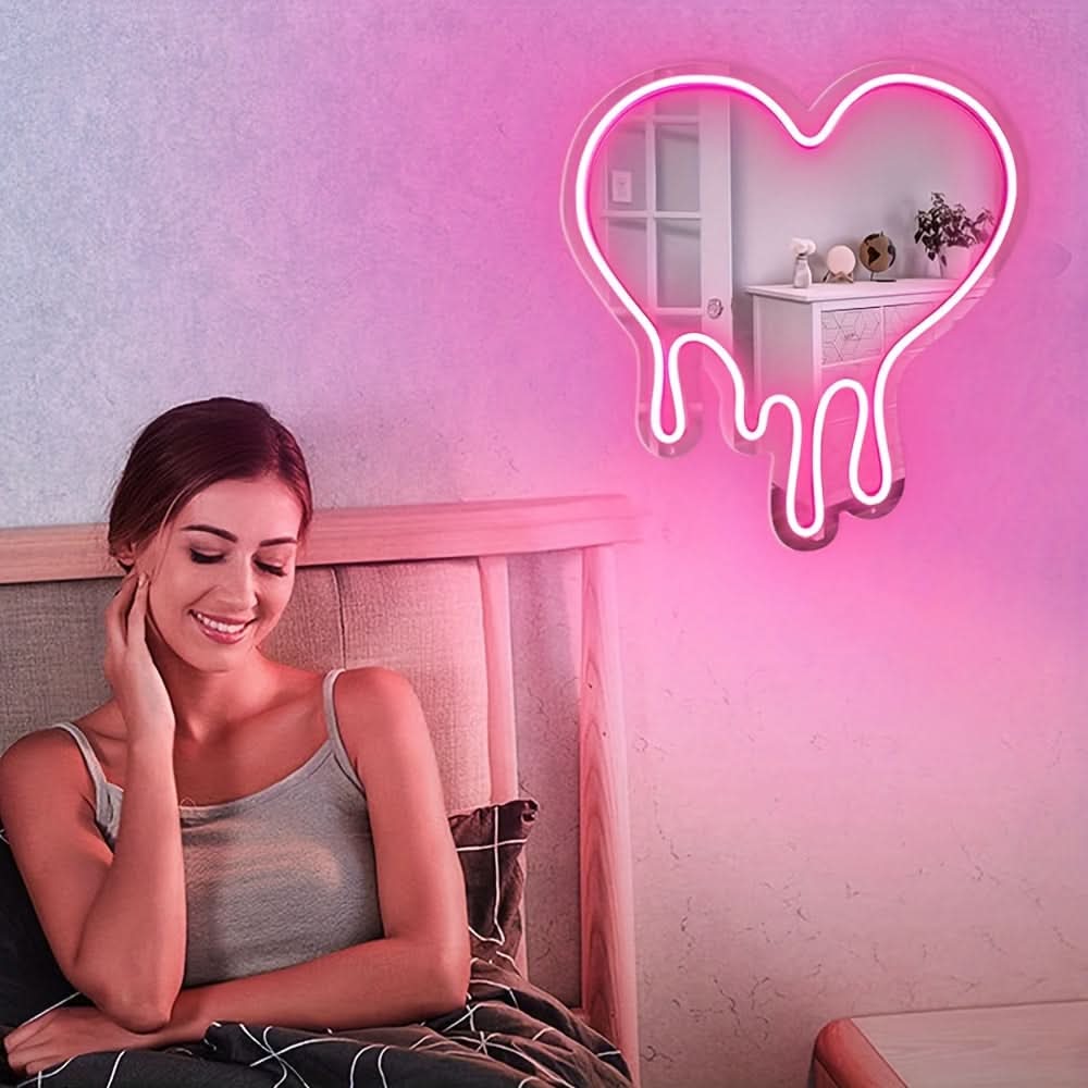 Pink Heart Neon LED Sign - USB Powered, Wall-Mounted Decor for Girls