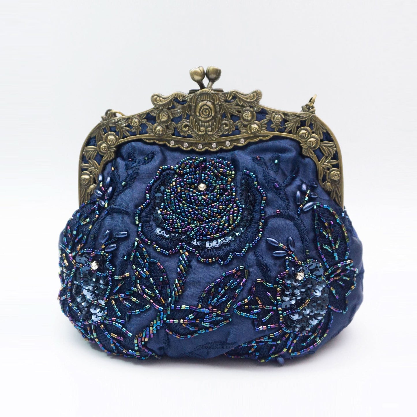 Vintage Floral Embossed Kiss-Lock Clutch
